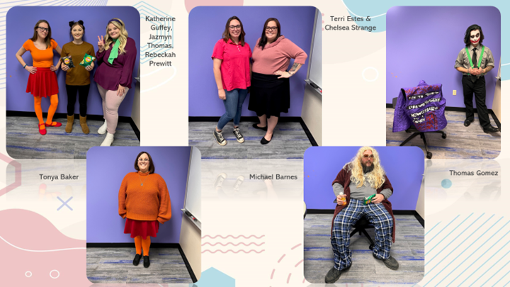 Movie Character themed photo participants: Katherine Guffey, Jazmyn Thomas, Rebeckah Prewitt, Tonya Baker, Terri Estes, Chelsea Strange, Michael Barnes, Thomas Gomez